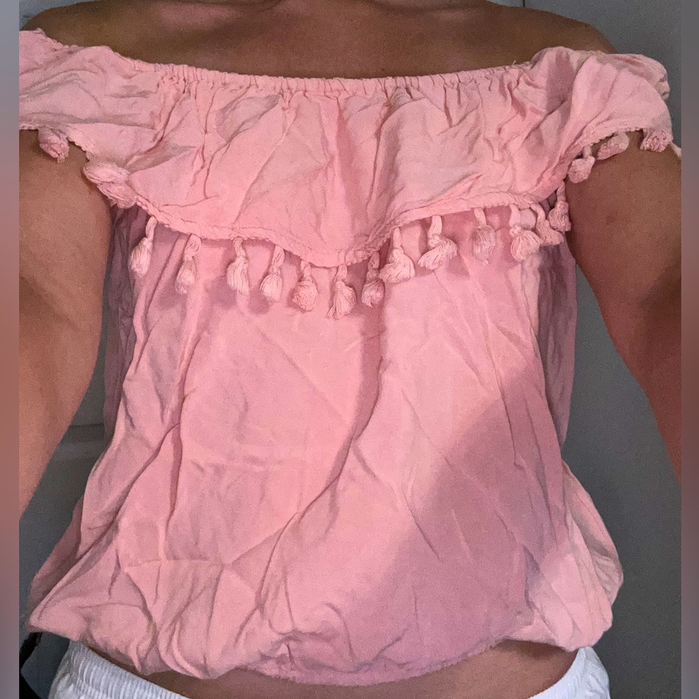 Guess Pink Off the Shoulder Ruched Top